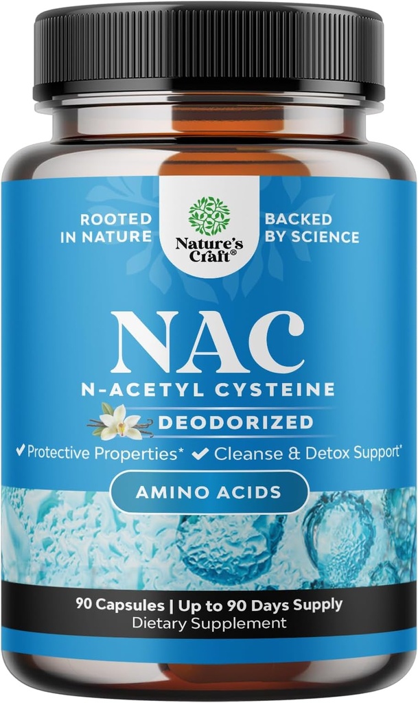 NAC supplement N- Acetylcystein med vanilje - Detox N- Acetylcystein supplement til lung sundhed & respiratorisk funktion, lever & nyrer Detox & rense - Amino NAC kapsler til voksne - 90 Ct
