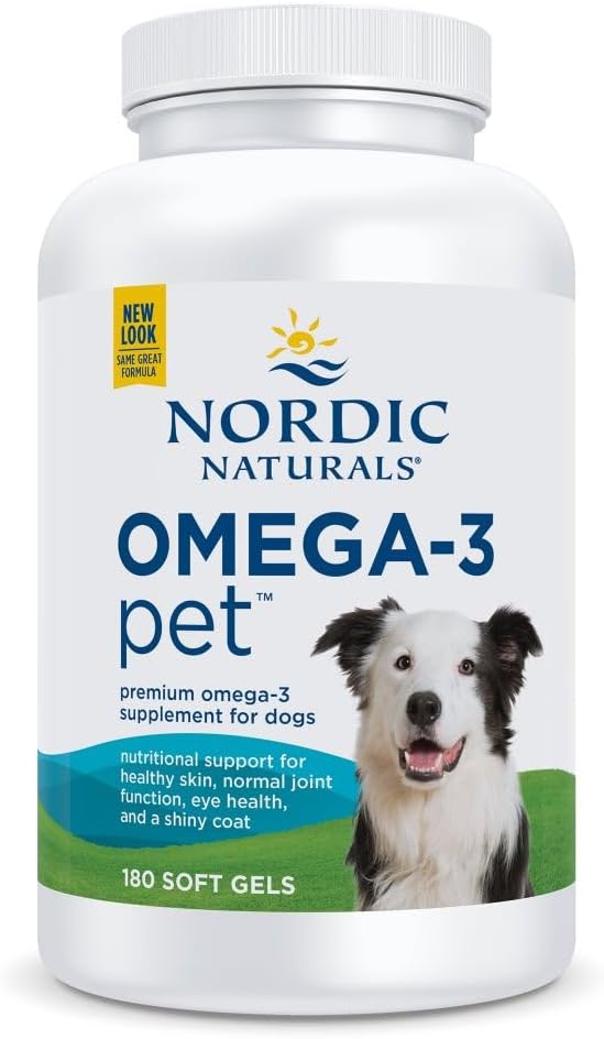 Nordic Naturals Omega-3 Pet, Unflavored - 180 Soft Gels - 320 mg Omega-3 Per Soft Gel - Fish Oil for DHA med EPA & DHA - fremmer hjerte, hud, coat, og immunsundhed