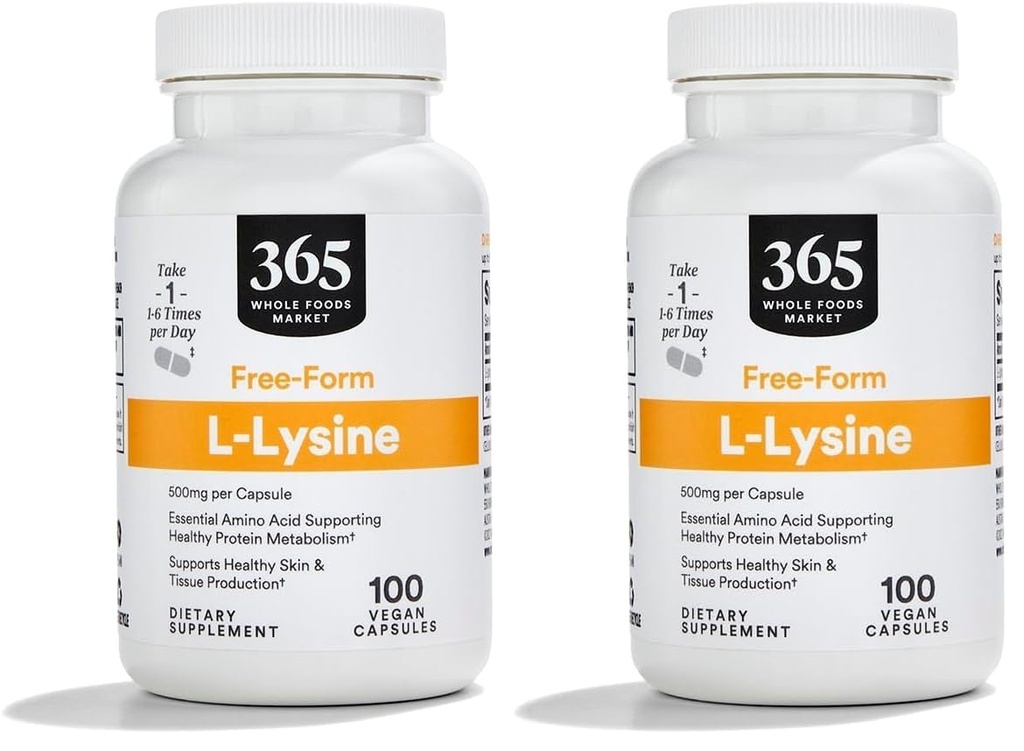 365 By Whole Foods Market, L Lysin 500 Mg Vegetabilske kapsler, 100 Count (pakke med 2)