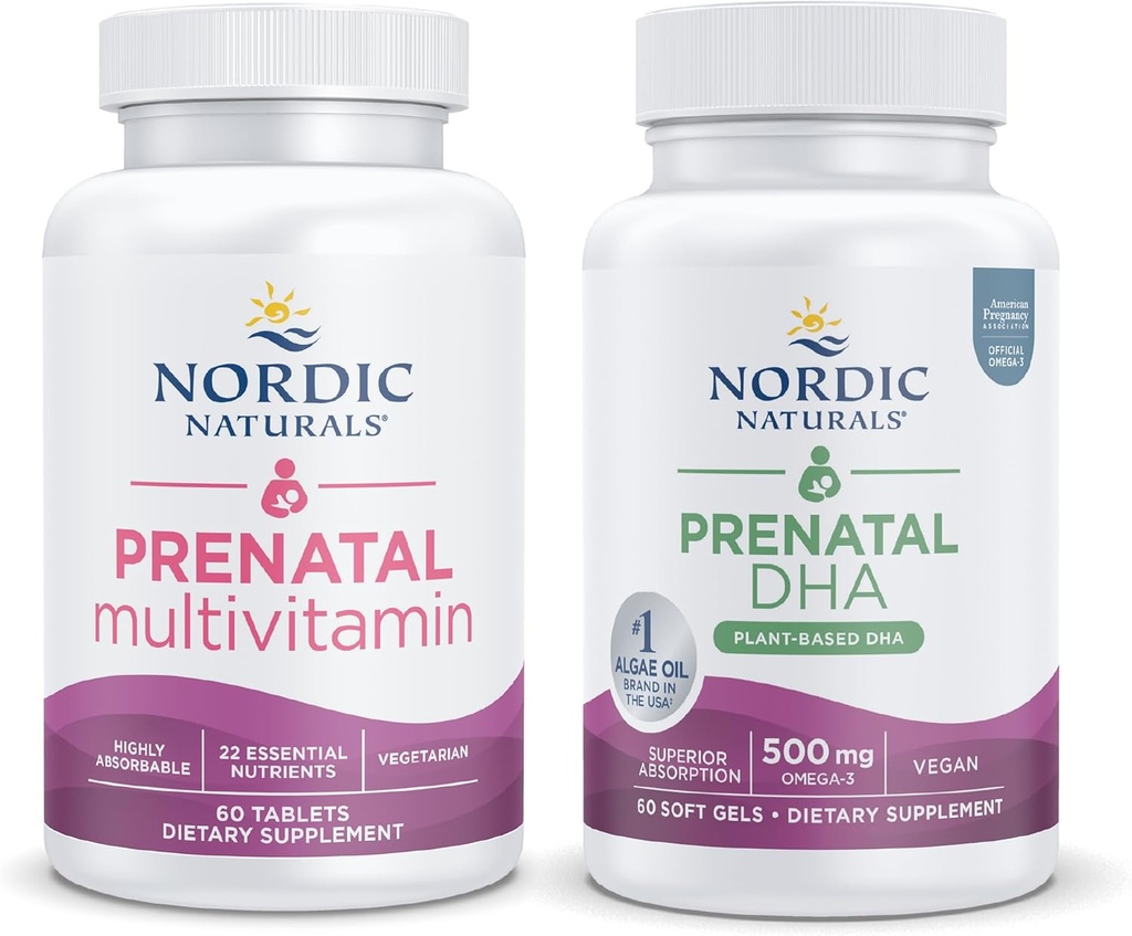 Nordic Naturals Vegan Mom and Baby Starter Pack - Vegan Prenatal DHA and Prenatal Multivitamin Tablets