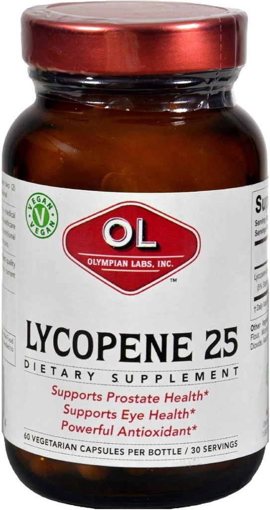 Olympian Labs Lycopene 25mg, kraftfulde antioxidant understøtter øje, prostata & hjerte sundhed, gluten fri, non-GMO, 60 Vegan kapsler