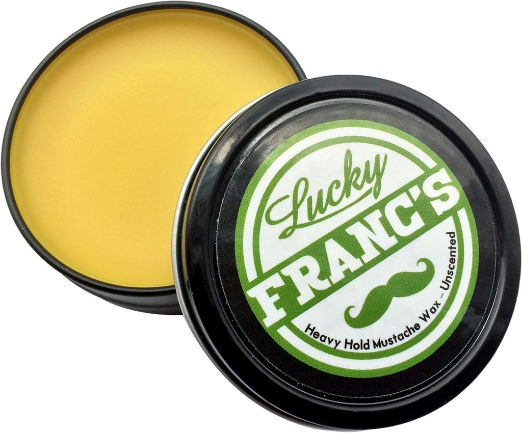 Lucky Francs uduftende Mustache Wax til mænd. Stærk Frim Hold Stache Wax til mænd grooming. Alle naturlige duft gratis formel med bivoks og kokosolie. USA Made Mustache Styling Wax 2 Ounces