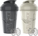 VELOMIX -2 Pack- 20 oz Protein Shaker Flasker til Protein Mixes - 2x Wire Whisk - 124; Læbe Bevis Shaker Cups til Protein Shakes og Pre Workout Medic124; Protein Shaker Flaske Pack (grå / hvid)