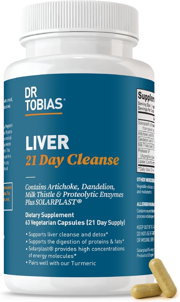 Dr. Tobias Lever 21 Day Cleanse, Urte Lever Detox Cleanse med mælk tidsel, Mælkebøtte Root & Artiskoke Extract, Understøtter leversundhed & fordøjelse, 63 Vegetariske kapsler