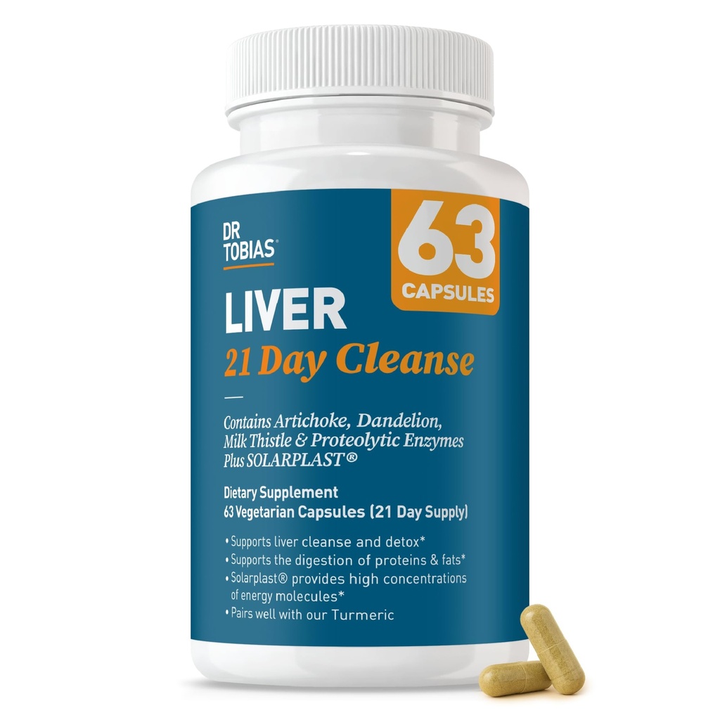 Dr. Tobias Lever 21 Day Cleanse, Urte Lever Detox Cleanse med mælk tidsel, Mælkebøtte Root & Artiskoke Extract, Understøtter leversundhed & fordøjelse, 63 Vegetariske kapsler