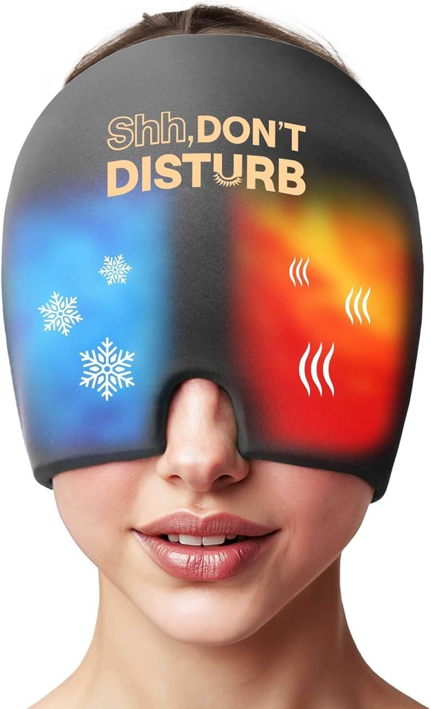 Migræne Relief Cold Cap - Genanvendelig Gel Ice Pack Head Wrap for Hovedpine, Puffy Eyes, Sinus Pressure, Handover - 360 ° Kompression Migræne Hat for Kvinder & Mænd - Køling Cap for Spænde & Stress Relief