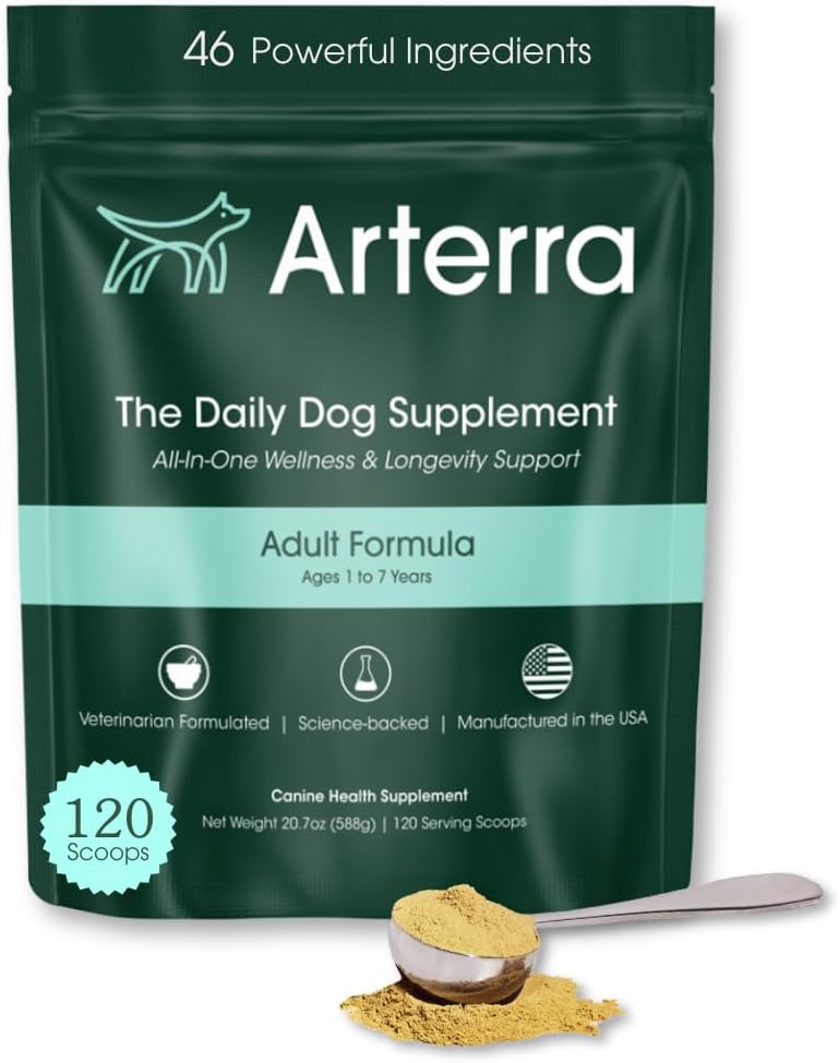 Adult Dog Powder Supplement & Food Topper - 46 Ingredienser til Gut, Immun & Brain Health - Daglig Longevity Multivitamin til hele kroppen Wellness