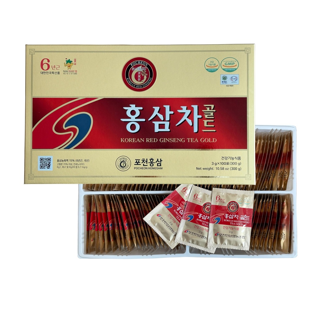 Pocheon 300g (10.6oz), Koreansk 6Years Panax Red Ginseng Root Extract Tea Gold, 100 Tea Tasker, 15% Ginseng Extract, Natural Immunforsvar