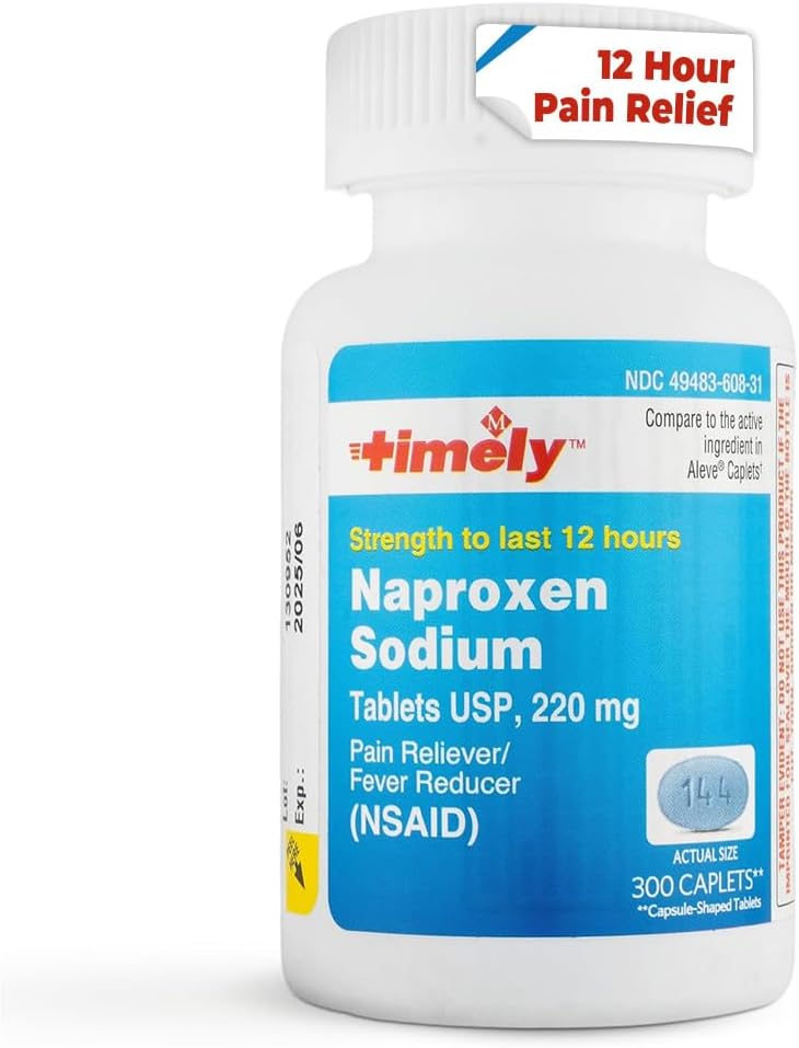 TIME-CAP LABS, INC. Timely Naproxen Sodium 220mg - NSAID Pain Reliever for Headache, Tooth Ache, Minor Arthritis Pain Relief, Backache, Fever - Lasts 12 Hours - 300 Count