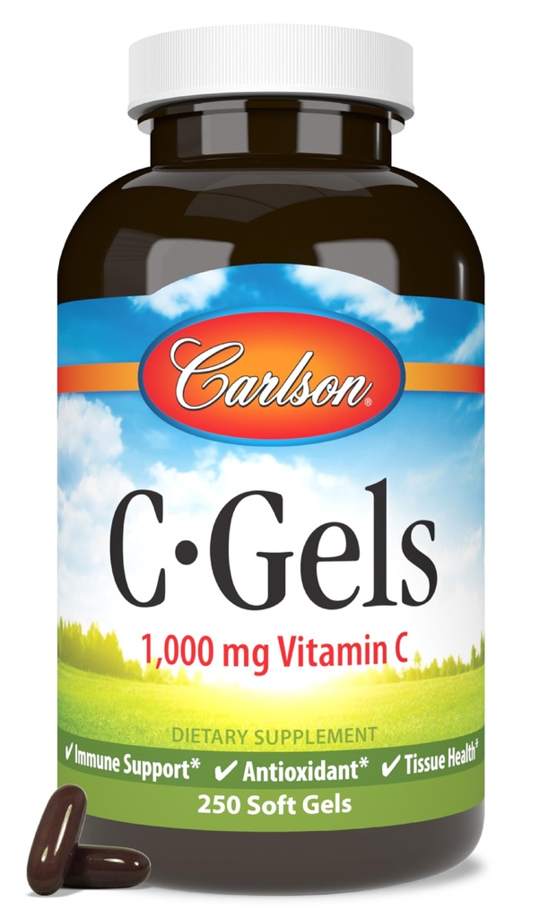 Carlson - C- Gels, 1000mg, C-vitamin, immunforsvar og hjertefunktion, C-vitamin, antioxidant, C-vitamin tillæg, 250