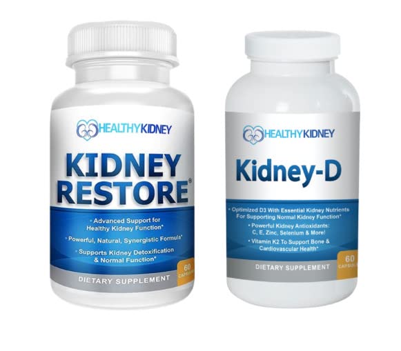 Nyregendannelse & Kidney- D 2- pakke kapsler til Nyrestøtte med optimerede D-vitamin antioxidanter, Nyreprobiotika, Natrium Bicarbonat til Nyrerensning