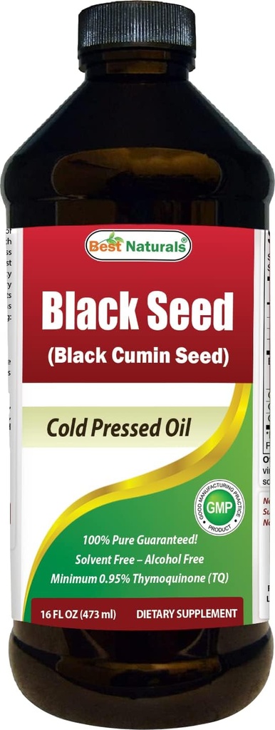Bedste Naturals Black Seed Oil - minimum 0,95% Thymoquinon (TQ) - Cold Pressed Nigella Sativa Aids in fordøjelsessygdomme, immunstøtte, hjernefunktion, fælles mobilitet, gluten fri, ikke GMO - 16 OZ