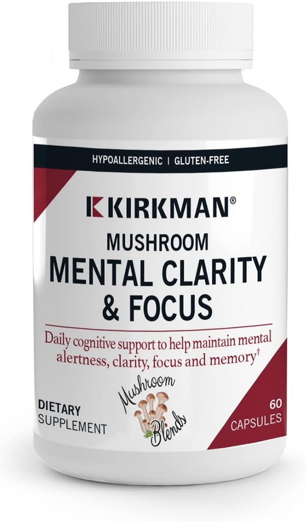 Kirkman - Mushroom Mental Klarhed & Fokus - 60 kapsler - Daglig kognitiv støtte - Hypoallergen