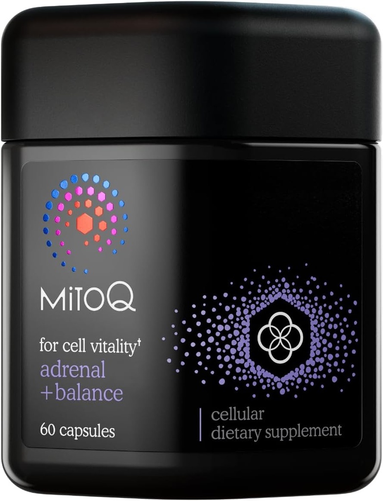 MitoQ + Balance: 124; Sensoril Ashwagandha, Rhodiola & Maritime: 124; Support Balanced Cortisol Levels, Stress Management, Restorative Sleep & Cell Health (60 kapsler)
