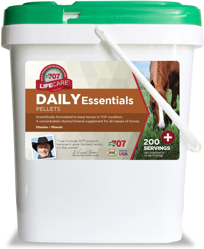 Formel 707 Daily Essentials Equine Supplement, 25lb Bucket - Komplet vitaminer og mineraler til Superior Sundhed og Tilstand i heste