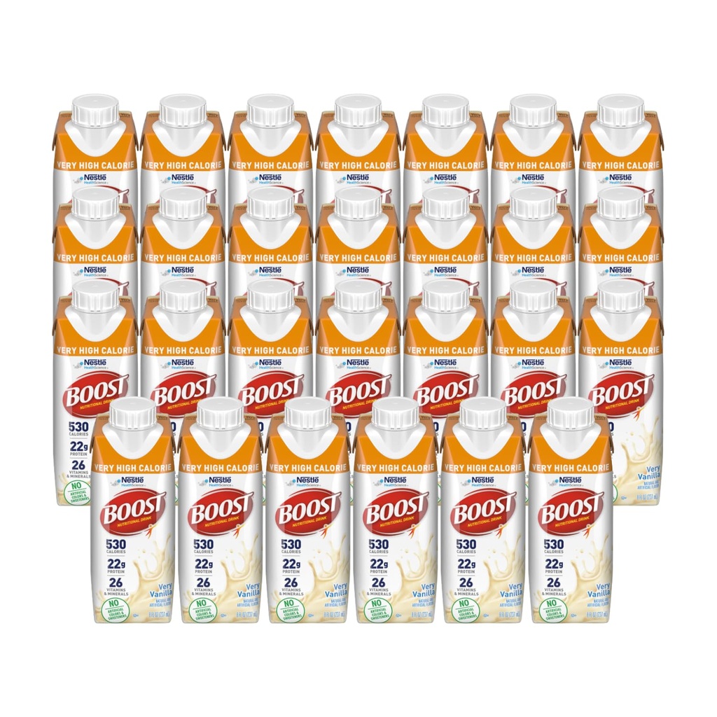 Boost meget høj kalorie næringsdrik, meget vanille - ingen kunstige farver eller sødestoffer - 8 FL OZ (pakke med 27)