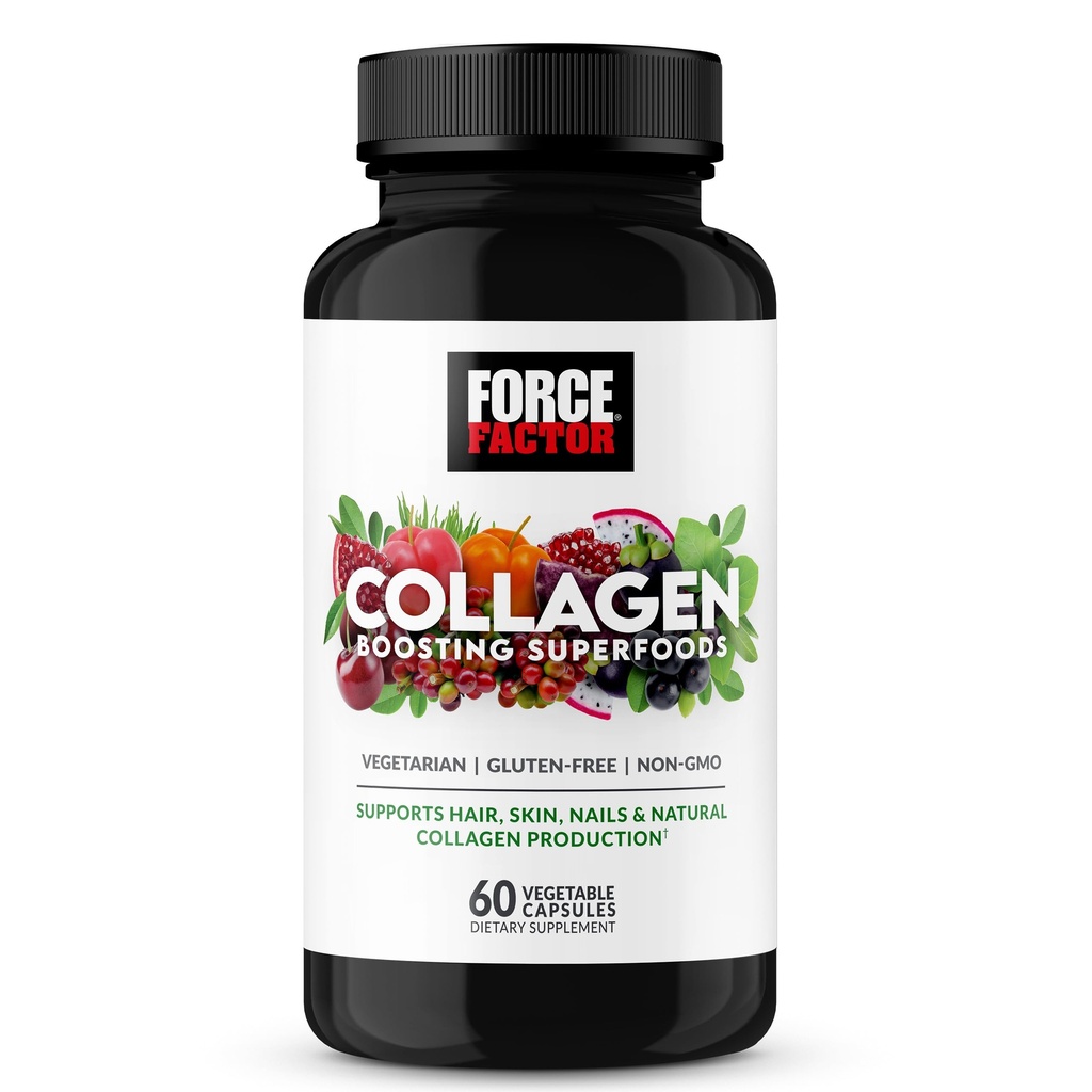 Kraftfaktor Collagen Boosting Superfood, Vegan Collagen Booster med Hyaluronsyre, Biotin, Bambus, Aminosyrer & Vitamin til hår, hud, og negle, Styrker og hudtillæg, 60 kapsler