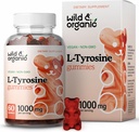 Wild & Organic L Tyrosine 1000mg Gummies - Brain Support Supplement for Focus and Mood - Vegan Focus Gummies w / L-Tyrosine Powder - 60 non-GMO tygger