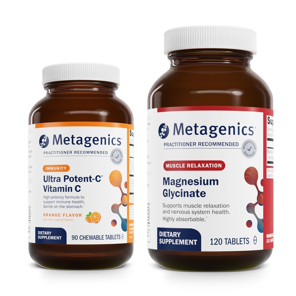 Metagenics Bundle - Ultra Potent- C Chewable & Magnesium Glycinate - 90 tabletter Ultra Potent- C Chewable for Immunum & Antioxidant Support - 120 tabletter Mag Glycinate for Nervesystemet Support