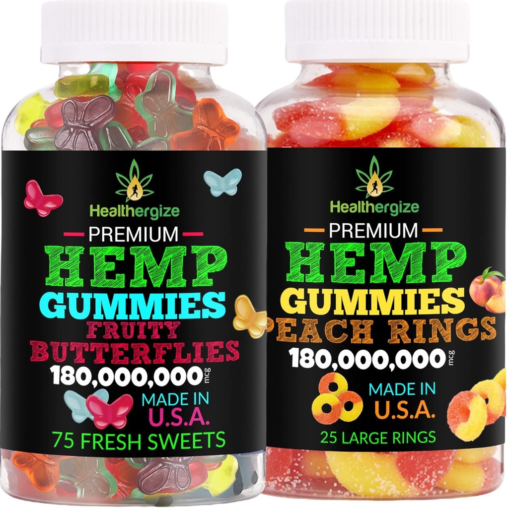 2PACK Hamp Gummies- Friske sommerfugle og lækre Hamp Gummy Peach- for søvn, rolig og afslappende - Inflammation Natural Hamp Party- Made in USA