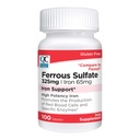 Kvalitetsvalg Jern 65 mg (325 mg Ferrosulfate) højpotens jerntilskud Tablets in 100 Count Flasker