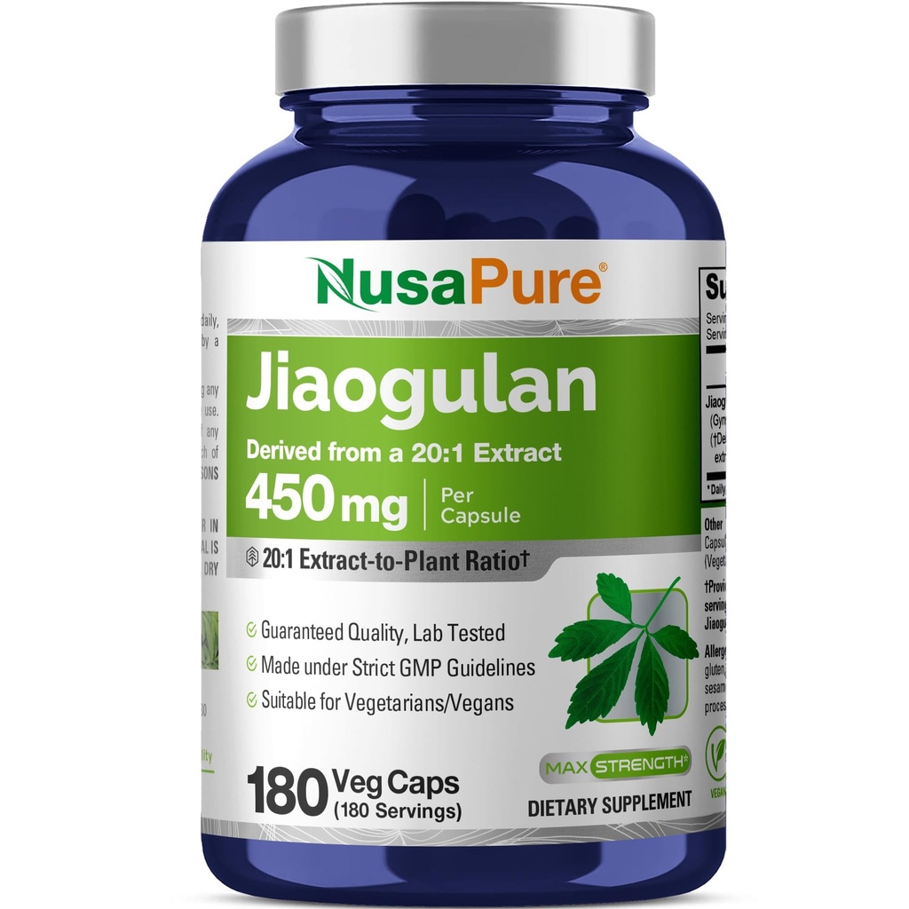 NusaPure Jiaogulan 20: 1 Extract, 450 mg Ækvivalent med 9. 000mg 180 Veggie Capsules (Vegetarian, Non- GMO, Vegan) Gynostemma Pentafhyllum