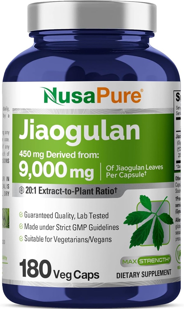 NusaPure Jiaogulan 20: 1 Extract, 450 mg Ækvivalent med 9. 000mg 180 Veggie Capsules (Vegetarian, Non- GMO, Vegan) Gynostemma Pentafhyllum