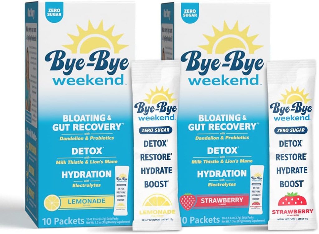Detox Drink Mix w / Electrolytes - for Bloating, Recovery, Træthed, Brain Fog - Probiotika, Lions Mane, Milk Thistle - Zero Sugar Variety Pack - 20 Pack