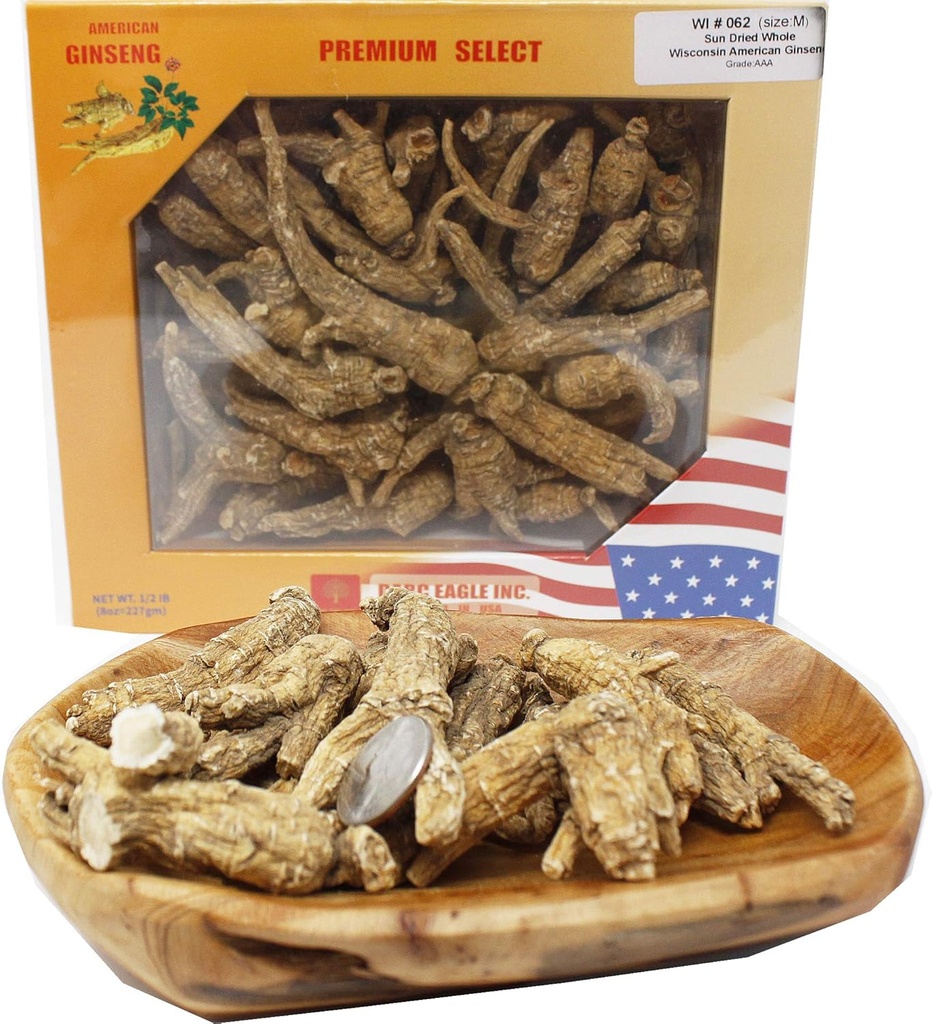 DOL Hand-Selected American Wisconsin Farmed Ginseng Root Medium&Large 美国威斯康辛州 长枝西洋参 花旗参 | Cultivated Wisconsin American Ginseng (Medium 8oz/Box)