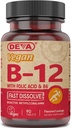 DEVA Vegan Vitamin B12 Fast Dissoltion Supplement - Once- Per- Day Complex med 1000 Mcg Methylcobalamin B12, Folsyre, B6 - Lemon Flavor - 90 opløselige tabletter,