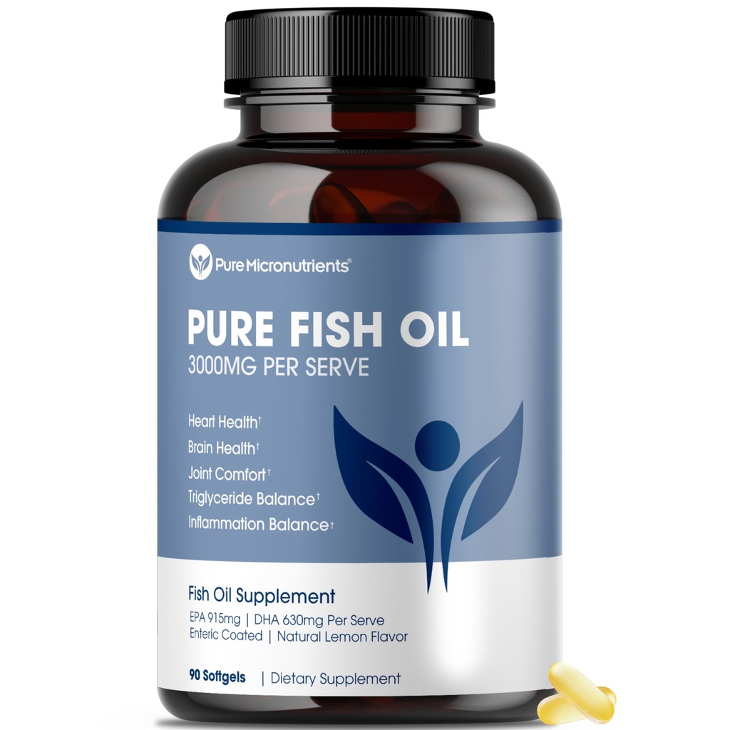 Rene mikronæringsstoffer - Omega 3 Fish Oil Supplement, EPA / DHA fedtsyrer, Burpless Fish Oil Kosttilskud med Lemon - hjerte, øje, hjerne & immunforsvar - 90 Softgels