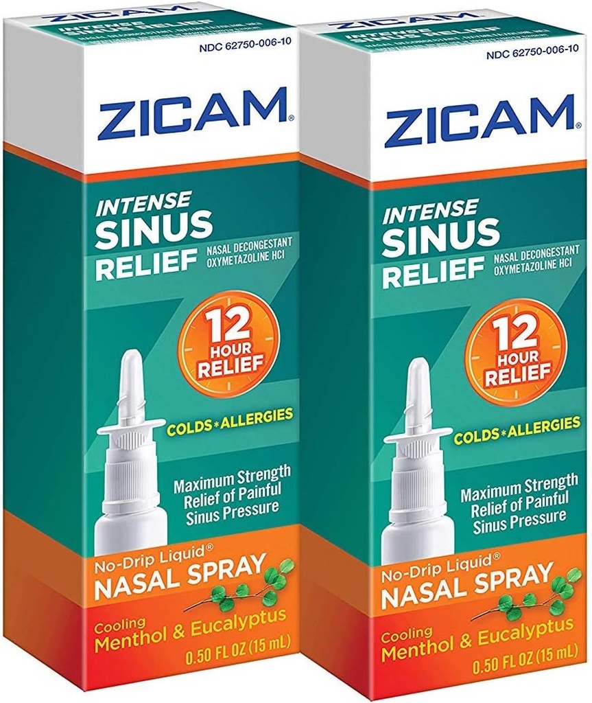 Zicam Intense Sinus Relief No- drip Liquid Nasal Spray med Cooling Menthol & Eucalyptus, 0, 5 Ounce (pakning med 2)