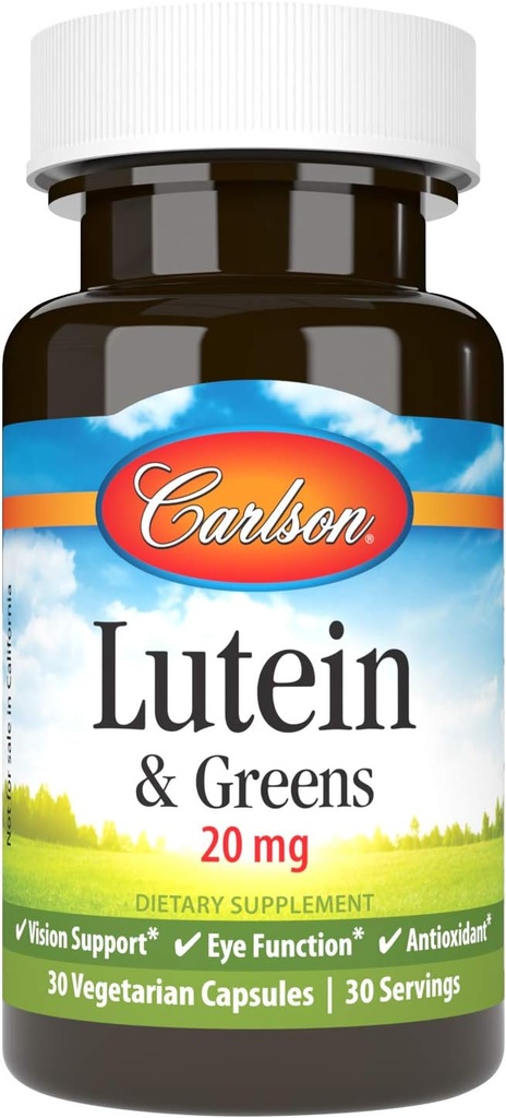 Carlson - Lutein & Greens, 20 mg, Vision Support & Eye Function, Antioxidant, 30 vegetariske kapsler