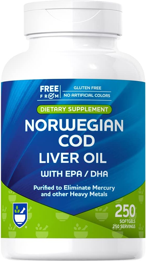 Rite Aid Cod Lever Oil Softgel 250 Greve, med EPA og DHA, understøtter hjerte, hjerne og Vision Sundhed