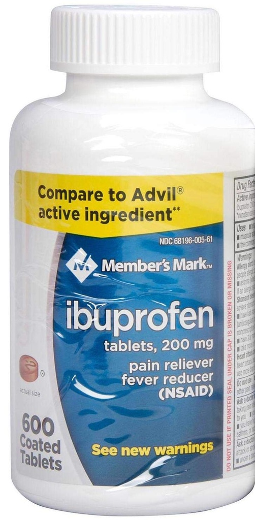 Medlemmer Mark Ibuprofen overtrukne tabletter 200mg smertestillende feber Reducer, 1 flaske, 600 tabletter