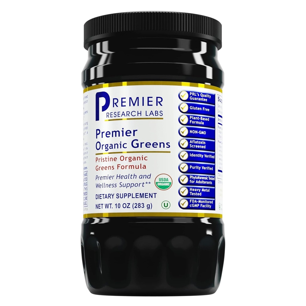 Premier Research Labs Premier Organic Green - Super Green Powder, Green Superfood Powder for Dricks, Green Juice, Nutrition Support, Supergreens for Mænd & Kvinder, Spinach, Alfalfa, Chlorella - 10 oz