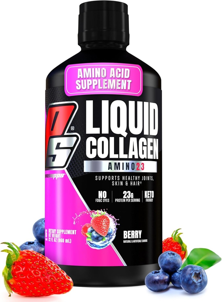 PROSUPPS Amino23 Flydende Collagen Skud, Berry - Collagen Peptid Post Workout supplement understøtter sund aldring, Joints, Hud & hår - Gluten- Free & Zero Sugar - 16 Serveringer