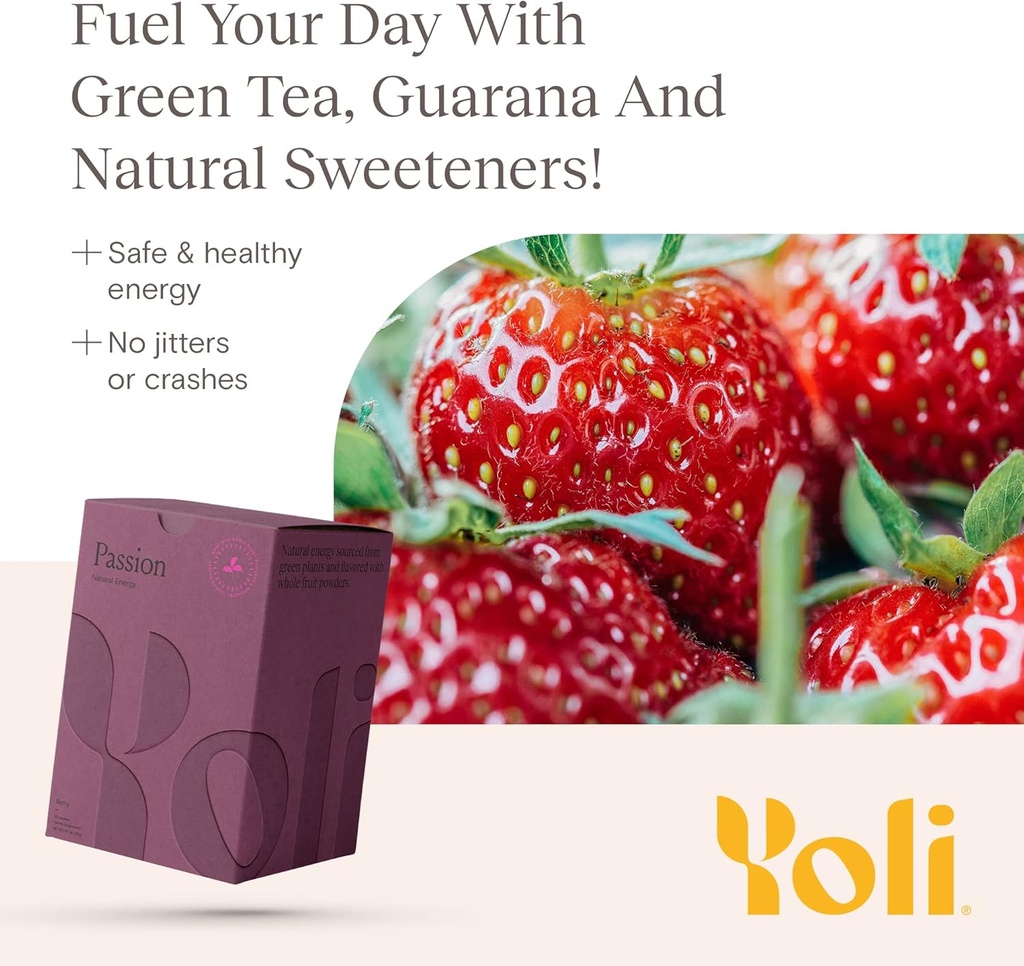 Yoli ® Passion Energy Drink Powder Mix - Natural Energy Drink Mix for Endurance og Stamina, 30 Pakker - Berry