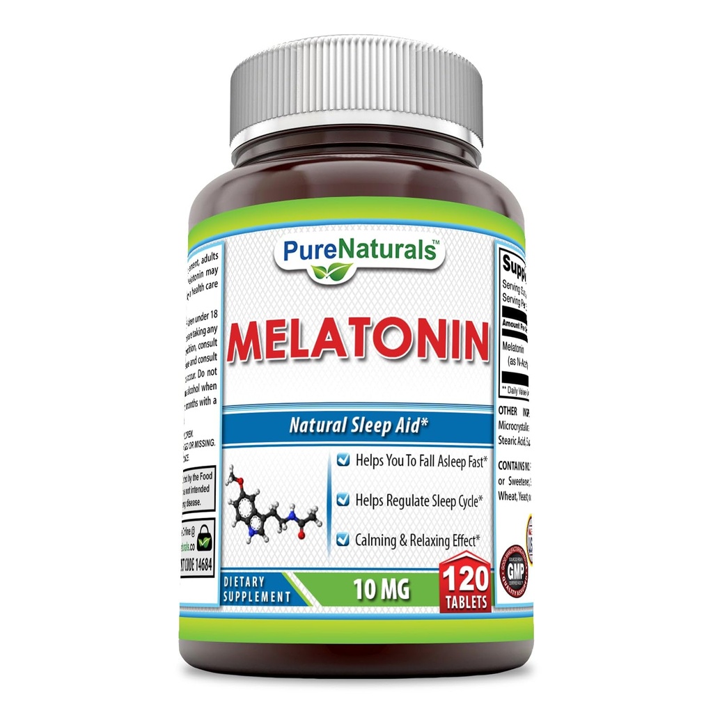 Pure Naturals Melatonin Supplement | 10 Mg Per Serving | 120 Tablets | Non-GMO | Gluten-Free | Made in USA