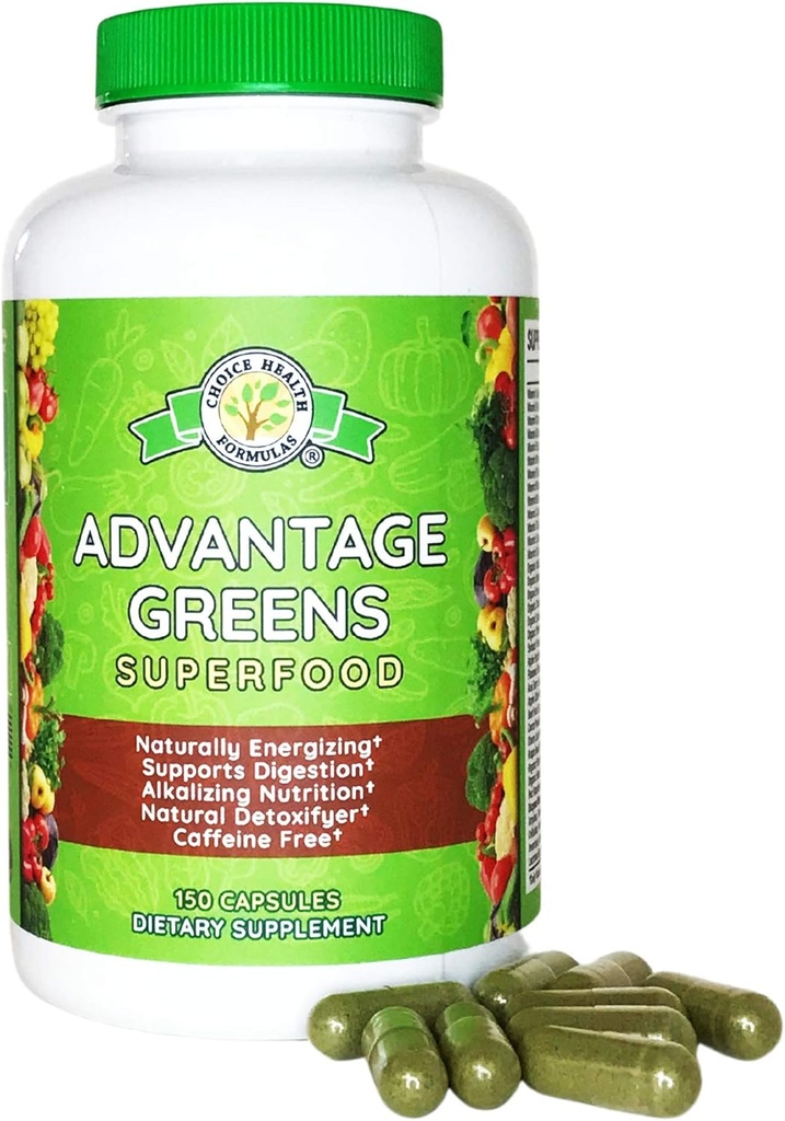 Fordel Grønne Superfood - Energipromotor - Hvede Græs, Barley Grass, Spirulina, Spinat, Chlorella, Beets, Kale Supplement (150 Cap)