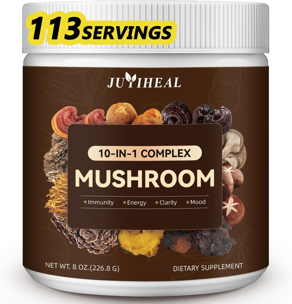 10-in-1 Mushroom Powder, Mushroom Complex - Lions Mane, Reishi, Shiitake, Chaga, Turkey Tail, Cordyceps, Maitake & More, Mushroom Supplement Powder for Energy, Memory, Focus & Immune Support 8oz