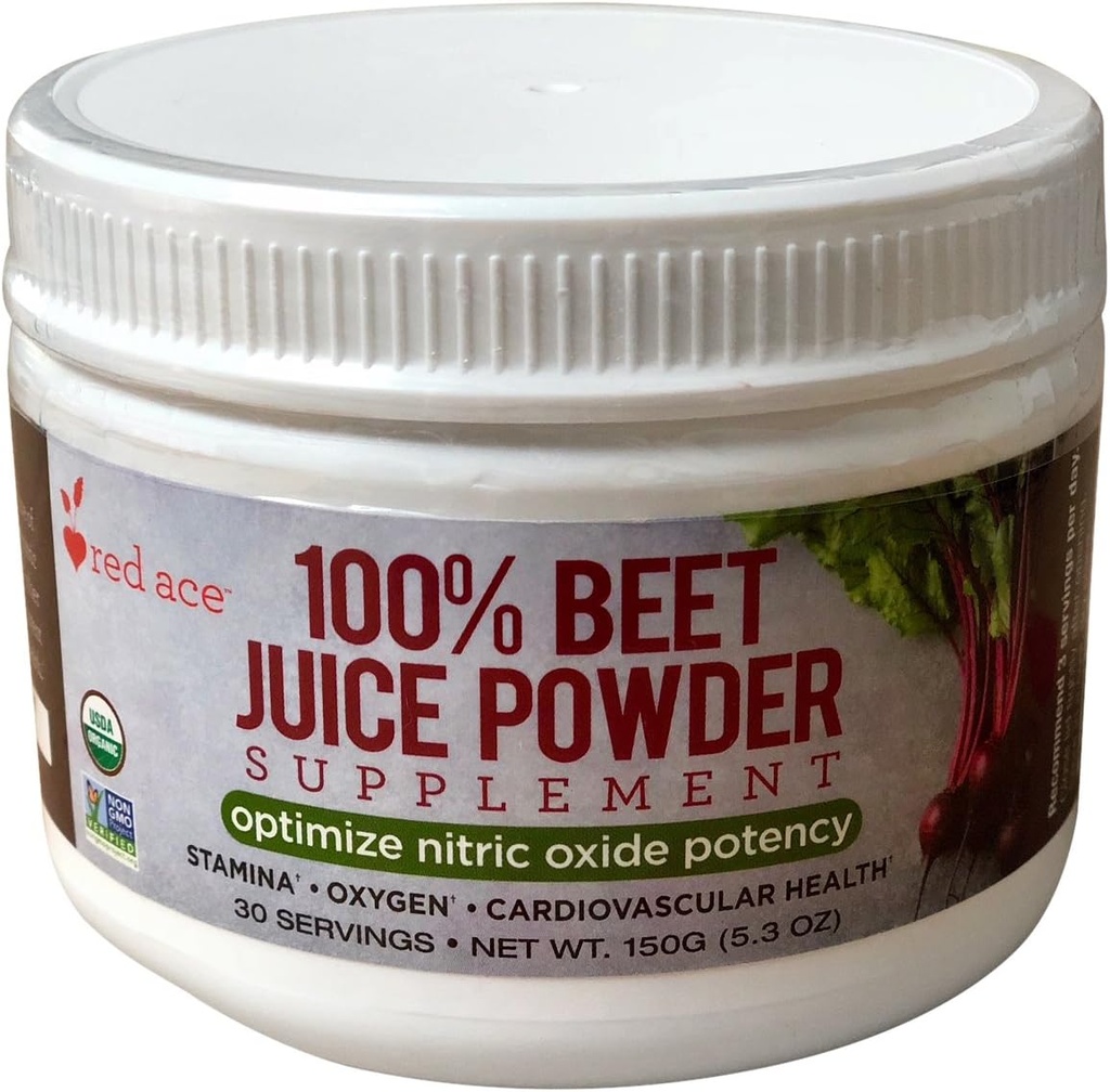 Red Ace 100% Certified Organic Beet Juice Supplement Pulver / nitrogenoxid Booster / Hjælper Stamina, Ingen Sukker Tilføjet, Ikke GMO, 5.3 oz Jar