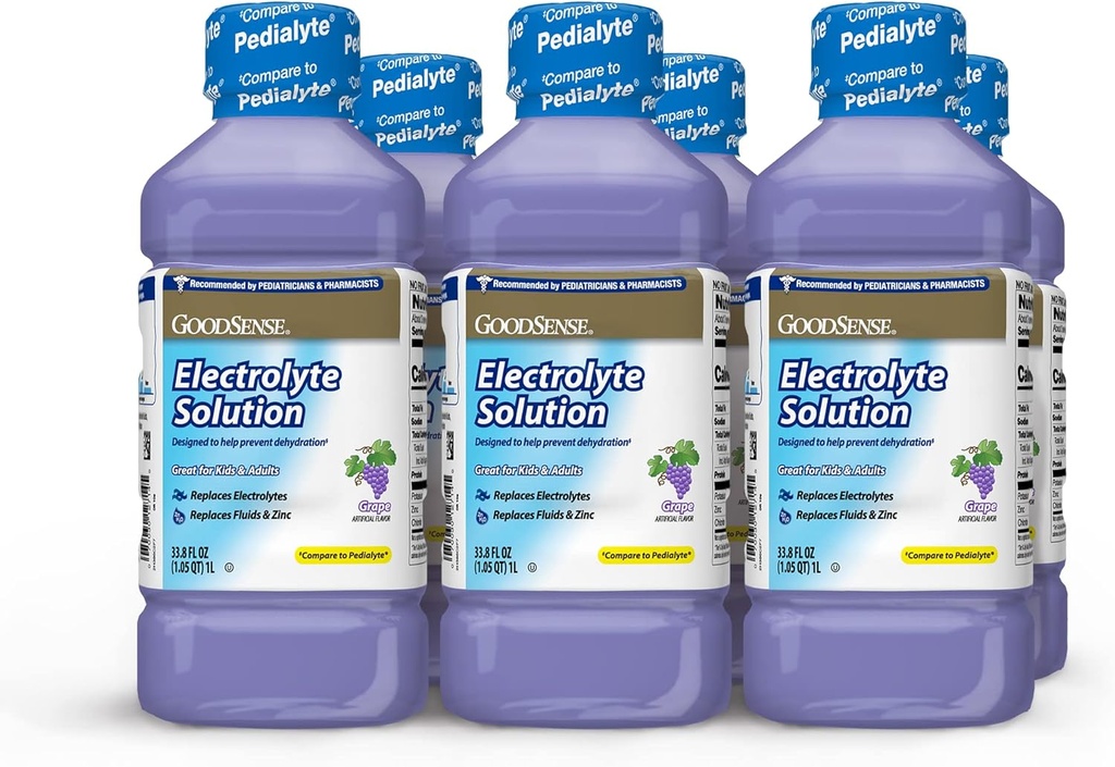 GoodSense Grape Electrolyte Solution - Erstatter Electrolytes, Fluider & Zink til børn og voksne, Hydration Drink til dehydrering, 33.8 Fluid ounces (pakke med 6)