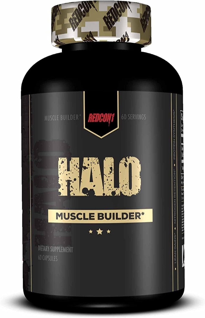 REDCON1 Halo Muscle Builder Supplement - Gluten Free + Keto Friendly to Support Muscle Mass Growth - Indeholder kinesisk Smilax Root Extract til at forbedre kvælstofretention (60 kapsler)