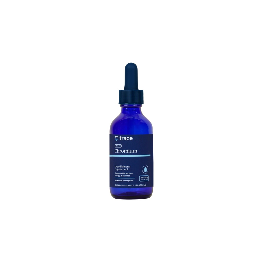 Trace Minerals Ionic Chrom 550 mcg - Kosttilskud til støtte energi & muskelvækst - Flydende drop supplement med Magnesium, Chrom, Chlorid & mere - 2 fl oz (Om 48 Servere)