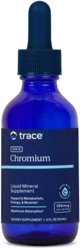 Trace Minerals Ionic Chrom 550 mcg - Kosttilskud til støtte energi & muskelvækst - Flydende drop supplement med Magnesium, Chrom, Chlorid & mere - 2 fl oz (Om 48 Servere)