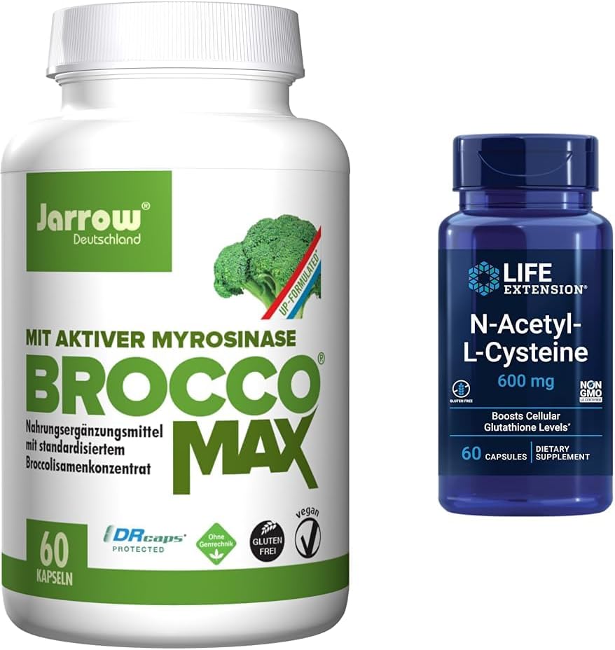Jarrow BroccoMax Sulforaphane Generator og Life Extension N- Acetyl- L- Cysteine Immuno Respiratory Support Bundle, 60 Greve hver