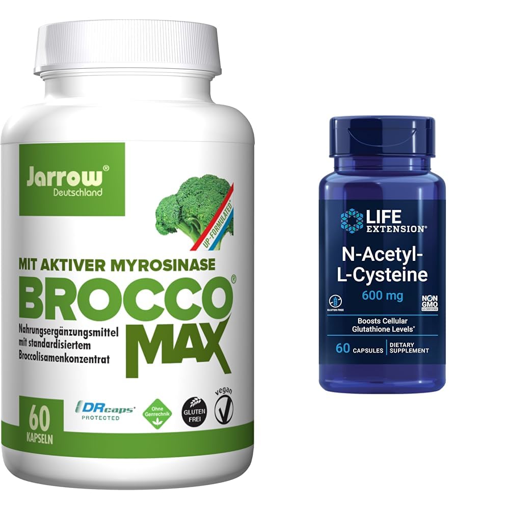 Jarrow BroccoMax Sulforaphane Generator og Life Extension N- Acetyl- L- Cysteine Immuno Respiratory Support Bundle, 60 Greve hver