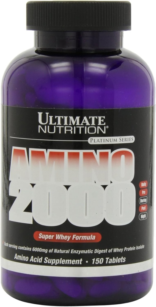 Ultimate Nutrition Amino 2000 Tablets, Super Whey Formula, Amino Acid Supplements with L-Leucine, L-Isoleucine, and L-Valine, 2000mg, 150 Tablets