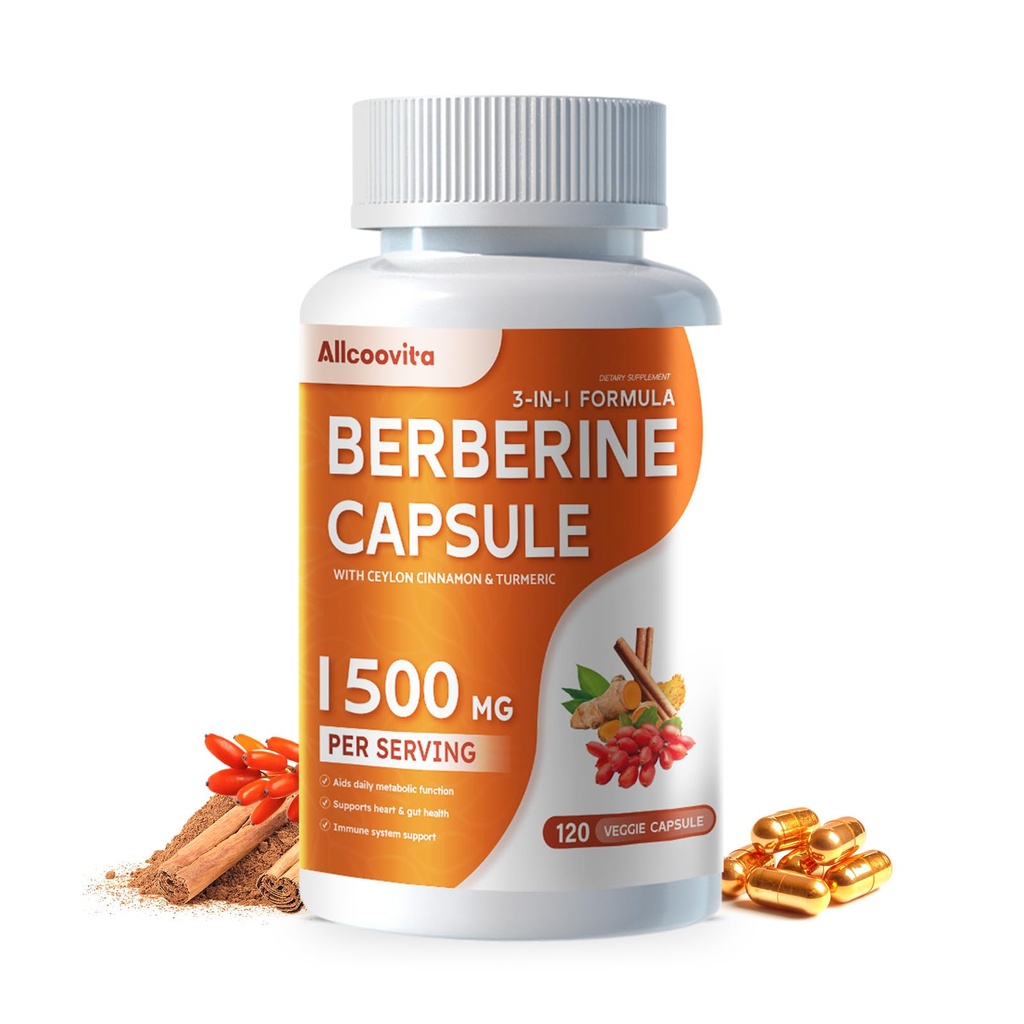 Berberine supplement - Berberine 1500mg per servering, 120 kapsler - Berberine HCI - Berberine Plus - Plus Pure True Ceylon kanel, Berberine HCI Root Kosttilskud piller